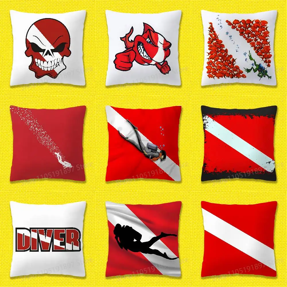 

Scuba Diving Dive Flag Throw Pillow Case For 55cm 40cm 45*45cm 50cm 30cm Square Office Cushion Cover