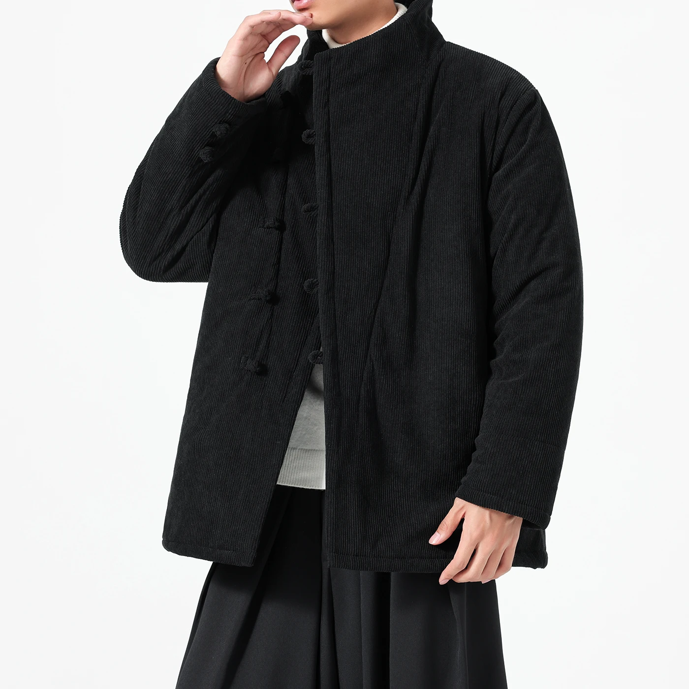Men Chinese Style Parkas Men Corduroy Cotton Padded Coat Vintage Retro Notch Lapel Tang Suit Hanfu Style Winter Warm Outerwear