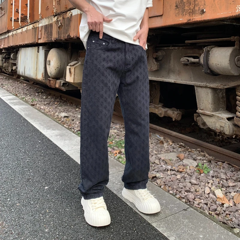 

new fashion loose-fit straight-leg navy blue wash jeans