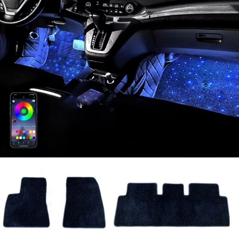 Car Foots Mats Starlight LED Carpet Fiber Optic Carpet 4PCS For Stars Car LED Mats Decoration For Tesla Model3/y