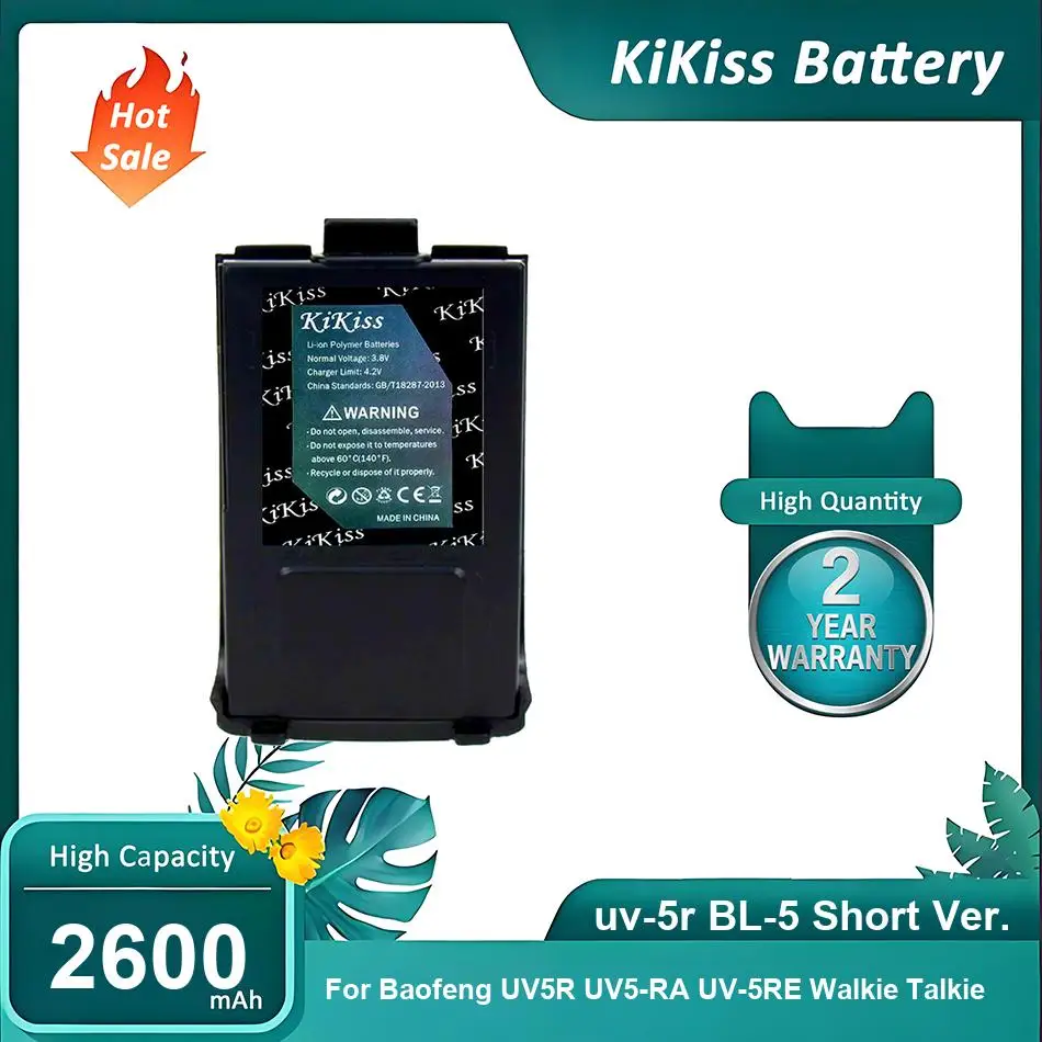 Replacement Walkie - Talkie Battery For Baofeng UV5R UV5-RA UV-5RE Walkie Talkie,uv-5r BL-5 Short Ver.,2600mAh