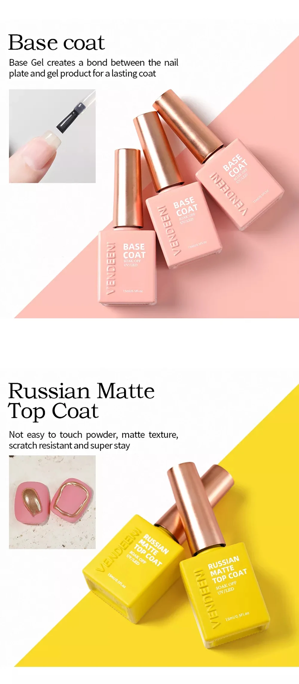 Vendeeni 11 Arten von Nail-Art-Funktionsgels: Top Coat, Base Coat, Russischer Matt-Top-Coat, Blossom Gel, Einfarbiges Gel in Weiß, Schwarz, Rot – Detail 2