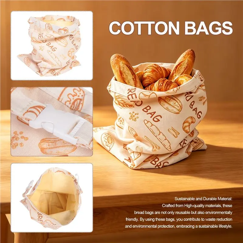 Must Have 2Pack Beeswax Bread Bags Reusable Bread Bags With Beeswax Fabric Lining Natural Cotton Bees Wax Bag