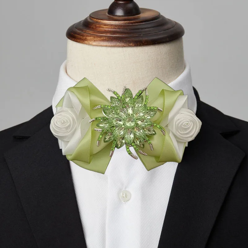 

Handmade Bow Ties Original Design Ribbon Rose Flower Luxury Rhinestone Men Women's Business Banquet Wedding Suit Shirt Bowstie