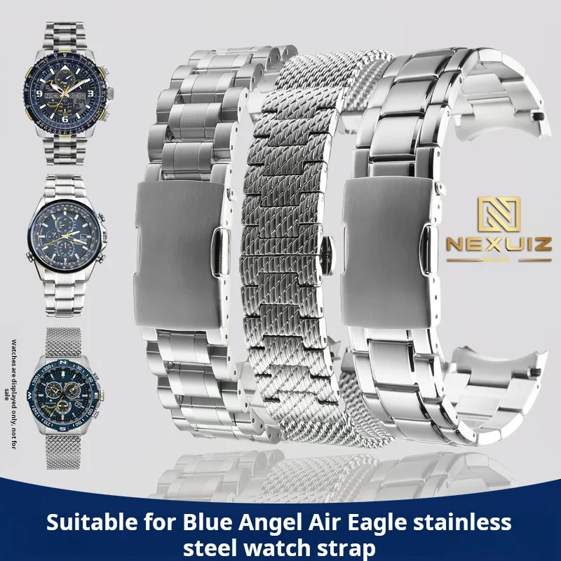 Waterproof Stainless steel Watch strap For Citizen Blue angel AT8020/JY8078 Skyhawk Man Silver Refined steel Watchband 22 23mm