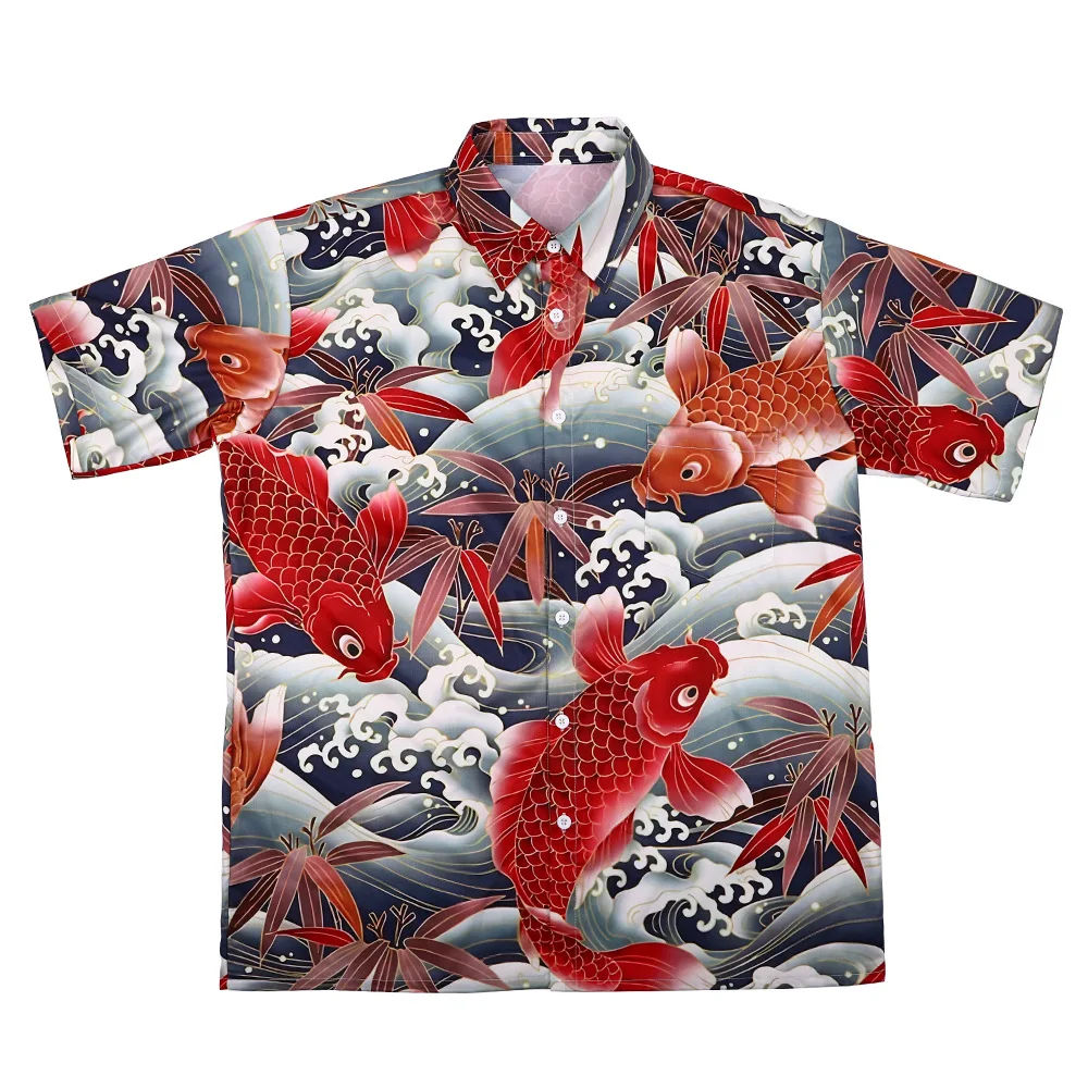 Hawaiian Summer Floral Koi Fish Shirt For Men's Casual Social 3D Short Sleeve Street Carp Luxury Outdoor Top Imported Clothing