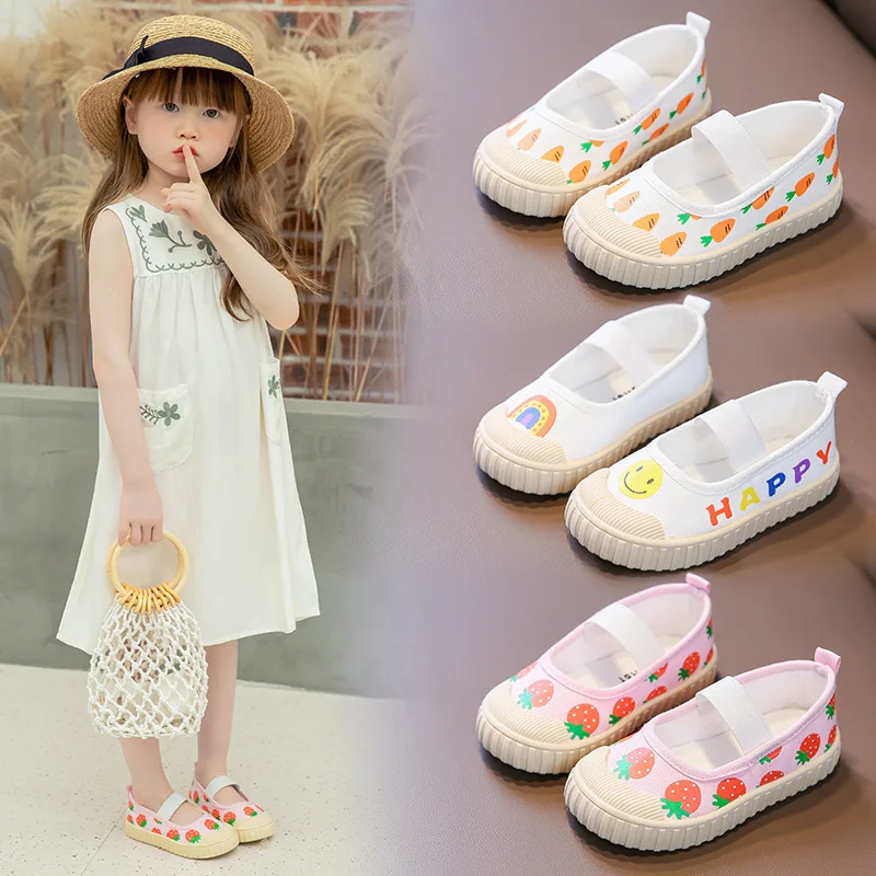 2022 Spring New Girls\' Korean Cartoon Print Cute Casual Canvas Shoes sock shoes  kids shoes