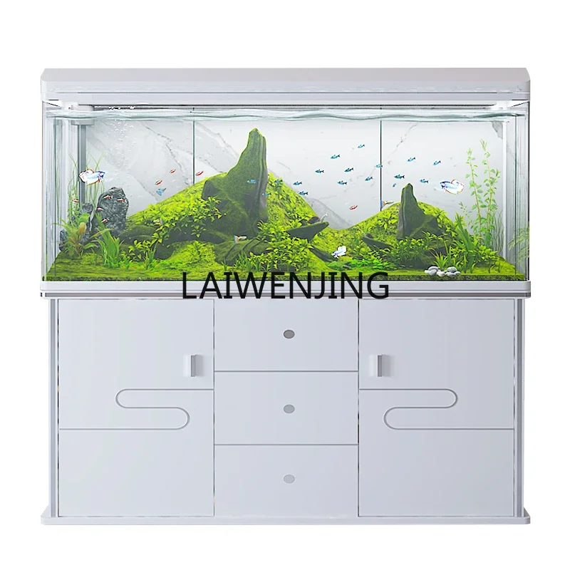 LYN household floor-to-ceiling with bottom cabinet aquarium water-free goldfish tank with display screen