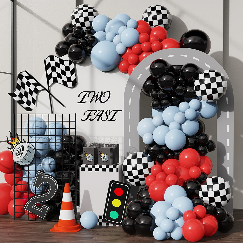 145Pcs Race Car Theme Balloon Garland Arch Kit Red Black Macaron Blue Latex Balloons Boy's Birthday Party Baby Shower Decoration