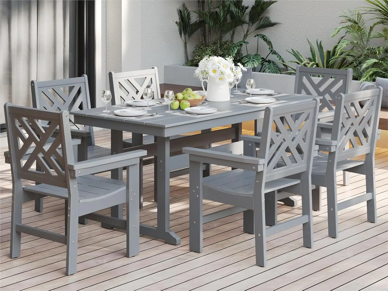 

7-предметный комплект для обеденной зоны на открытом воздухе, всепогодный стол и стулья из HDPE для 6 человек, наборы уличной мебели для патио, с возможностью индивидуальной настройки