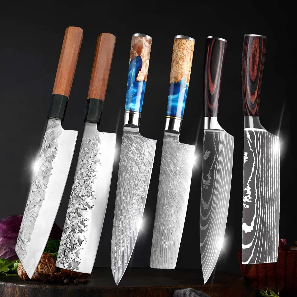 

Kitchen Knives 7"8" Stainless Steel Chef Knife High Grade Cleaver Knife Meat Cutter Wood Handle Identation Blade Cooking Tool