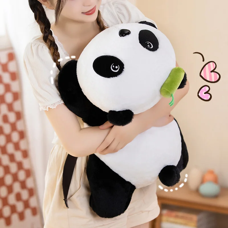 Kawaii Lying Giant Panda Doll Plush Toy Green Bamboo Pandas Stuffed Cartoon Zoo Animal Fatty Huggy Plushie Peluche Kids Gift