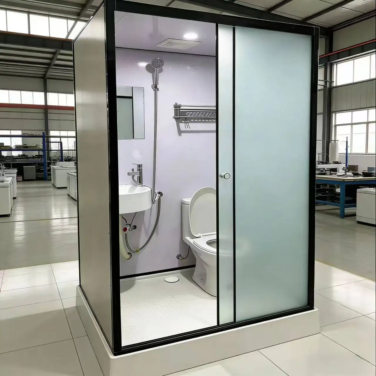 All-in-One Waterproof Sliding Shower Room Integrated Prefab Aluminium Alloy Bathroom Unit | Minimalist Modular Washroom for