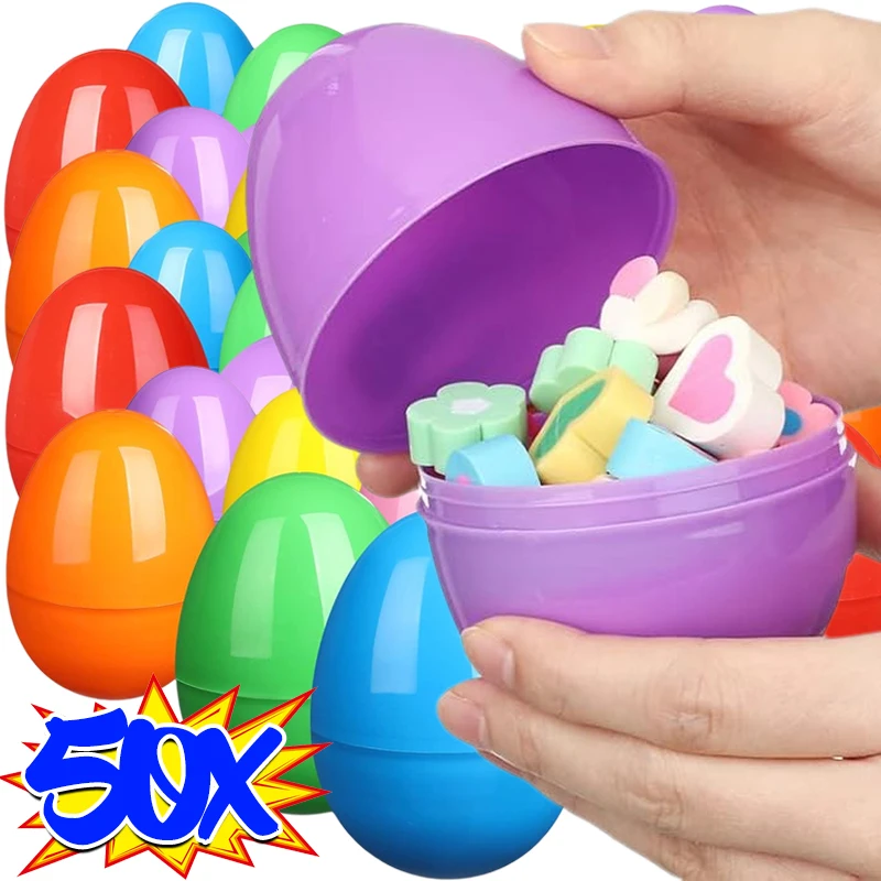 50/10Pcs Fillable Easter Eggs Opening Empty Plastic Egg Toys Colorful Candies Gift Packaging Boxes Easter Party Home Decorations