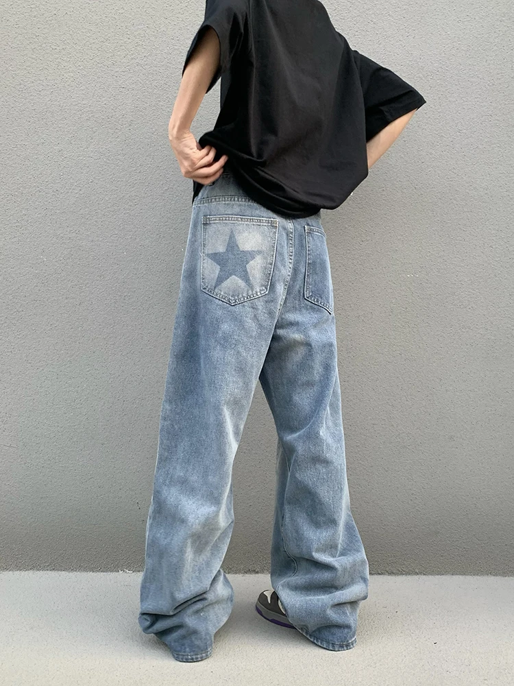 Geometric Jeans Men Youthful Vitality Korean Style Minimalist Baggy Fashion Casual Harajuku Spring Denim High Waist Asymmetrical