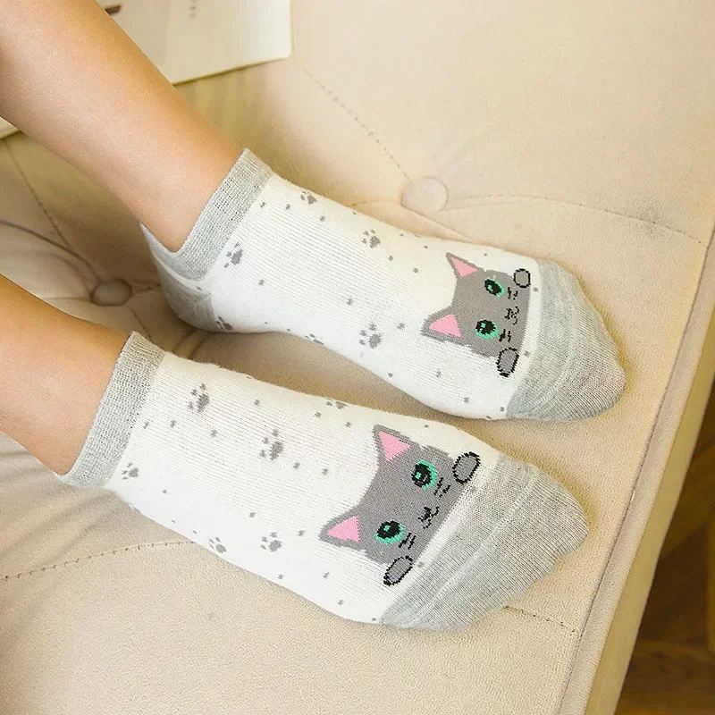 Cute Cat Ankle Socks Women Short Tube Cotton Socks Korean Interesting Cartoon Kitten Sock Girls Kawaii Casual Calcetines Mujer