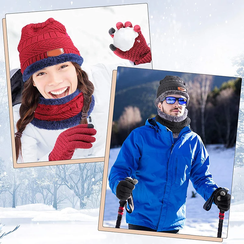 Gorro de punto para hombre y mujer, gorro de lana gruesa para el cuello, bufanda, pasamontañas, conjunto de gorros para invierno, 2022