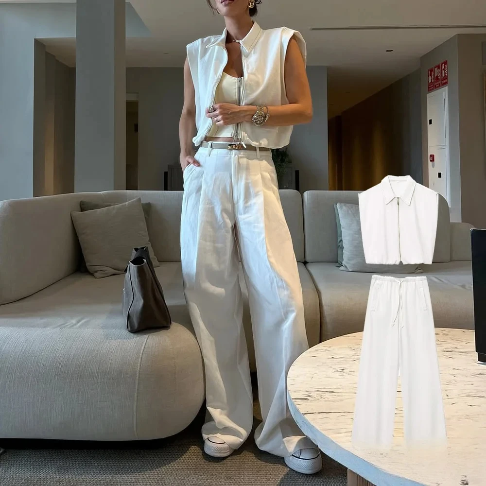 

KONDALA Minimalist Fall Women White Pants Set Sleeveless Top Wide-Leg Pants New Fashion Summer 2025 Daily Street Casual Mujer Se