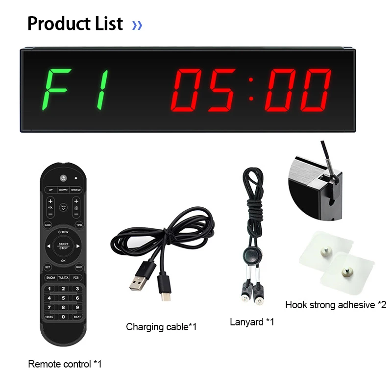 LED Large Screen Gym Timer 1.5Inch Digital Training Studying Count Down/Up Alarm Clock Remote Control Sport Stopwatch Wall Clock