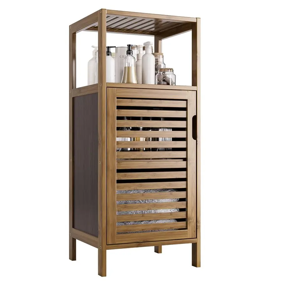 

Bathroom Cabinet, Bamboo Floor Cabinet Free Standing, 4 Tier Sofa Side Storage Cupboard for Living Room Kitchen Bed Customizable