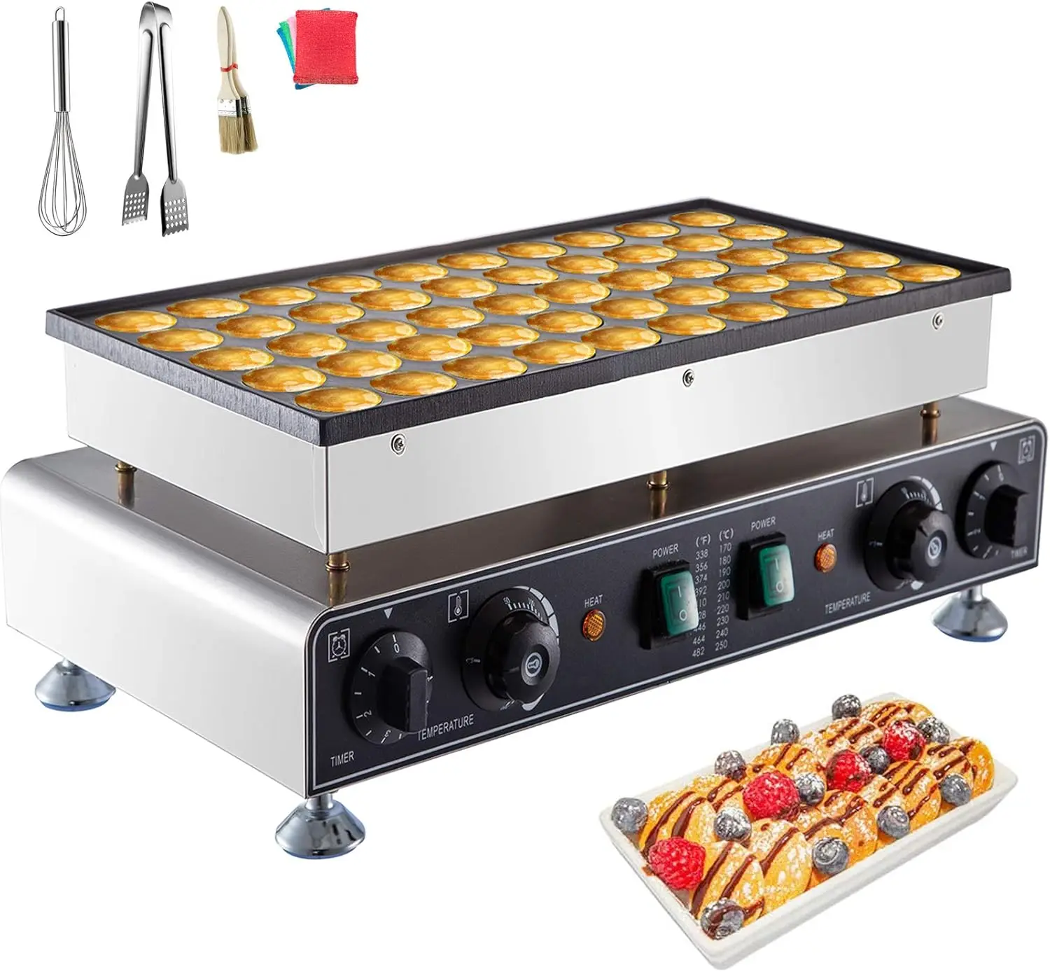 110V Mini Dutch Pancake Baker, 50PCS 1700W Commercial Electric Nonstick Waffle Maker Machine, 1.8 Inches Pancake Maker with 2 Th