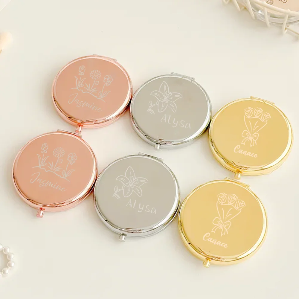 1PC Beauty Bouquet Personalized Name Laser Sliver Fold Mirror Makeup Mirror Gift for Her