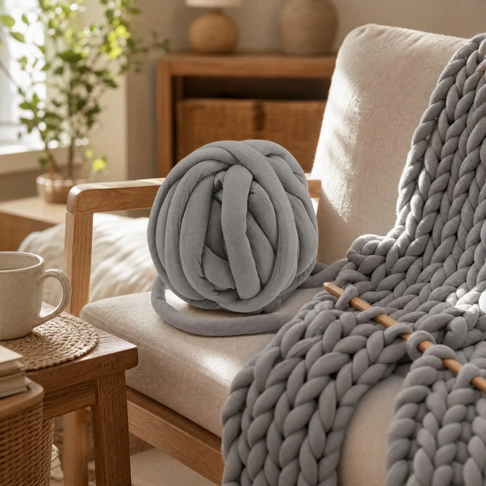Bulky Yarn Knitting Material 2cm Diameter Single Braided Strand Yarn for Crochet Blankets Pillows