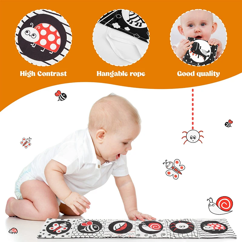 Baby Soft Cloth Book Black and White High Contrast Sensory Toys Early Education Toddlers Sensory Activity Fabric Book for Babies