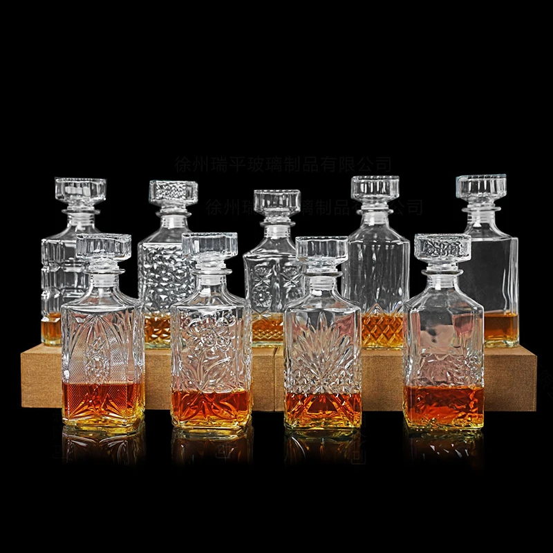 1000ML square shaped lead-free Glass Alcohol Bottle for Tequila, Brandy  barware whiskey decanter for Liquor Scotch Bourbon