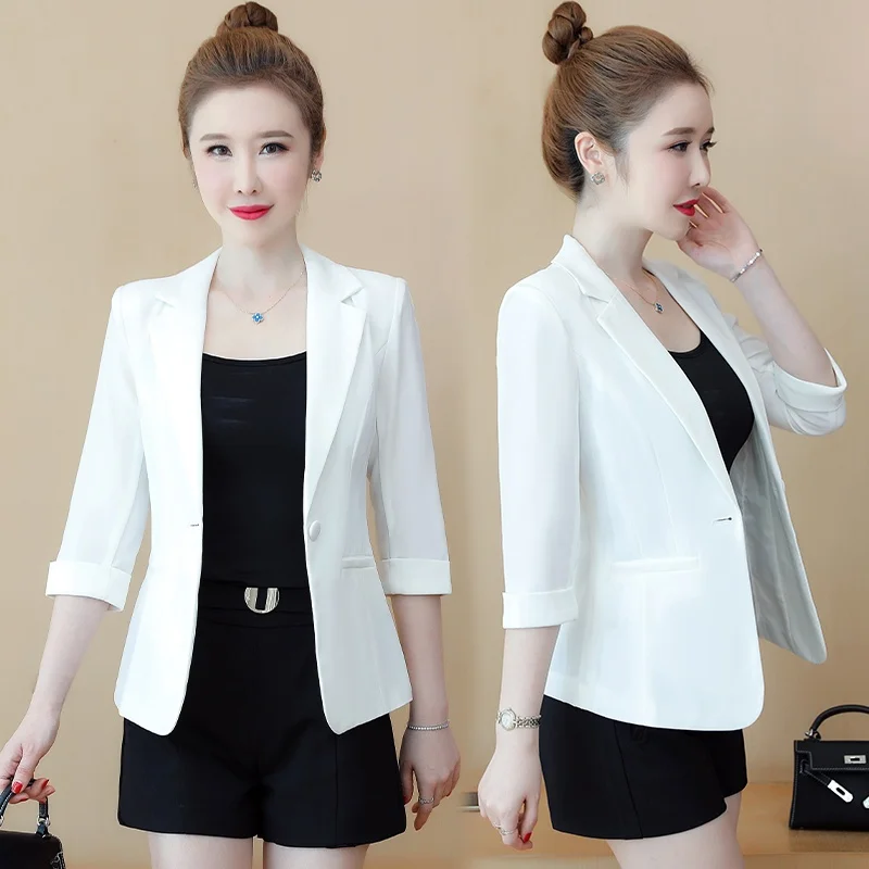 بدلة نسائية ضيقة غير رسمية Sle رفيعة سبعة Sve مقاس Jaet Ele ort نمط تخفيف صغير لون نقي زر واحد