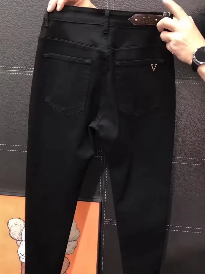 

New Spring Men's Faionable Busin Denim Jeans Sli Versatile High Quali Slim Fit mid Waist Waed Stand Edition