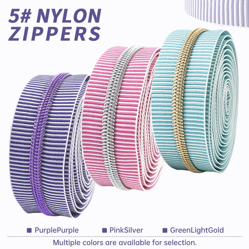 1/2/5/10Meters 5# Nylon Tapes Zippers Sewing Bag Continuous Roll Coil Zip By The Meter Striped Decoration Zipper Haberdashery