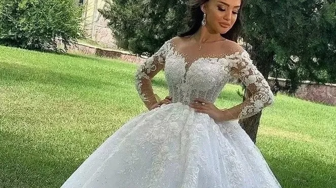 Customized Robe De Marier White Lace Up Luxury Long Sleeves Customized Beaded Lace Fabric Bridal Gowns Wedding Dress 2025