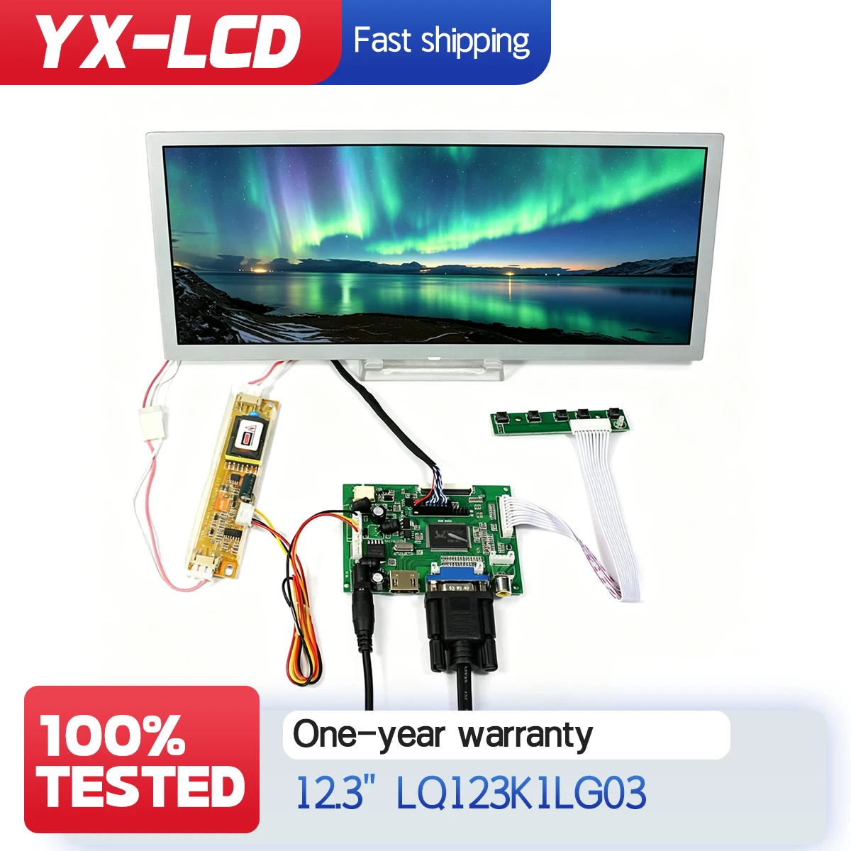 LQ123K1LG03 LCD Screen HD-MI VGA 2AV LCD Driver Board 12.3inch 1280X480