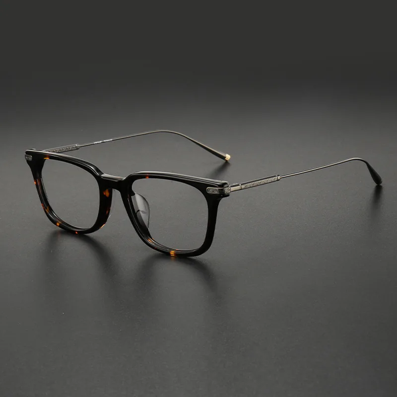 Japan Brand Design Men Women Fashion Cool Square Myopia Glasses Frame Male High End Acetate Rim Carved Titanium Leg Spectacles