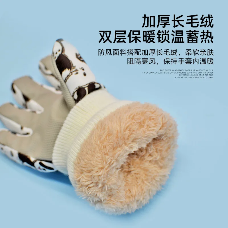 Winter Warme Ski Handschuhe Für Kinder Cartoon Graffiti Plüsch Touchscreen Handschuhe Radfahren Reiten Wasserdichte Fäustlinge Ski Zubehör