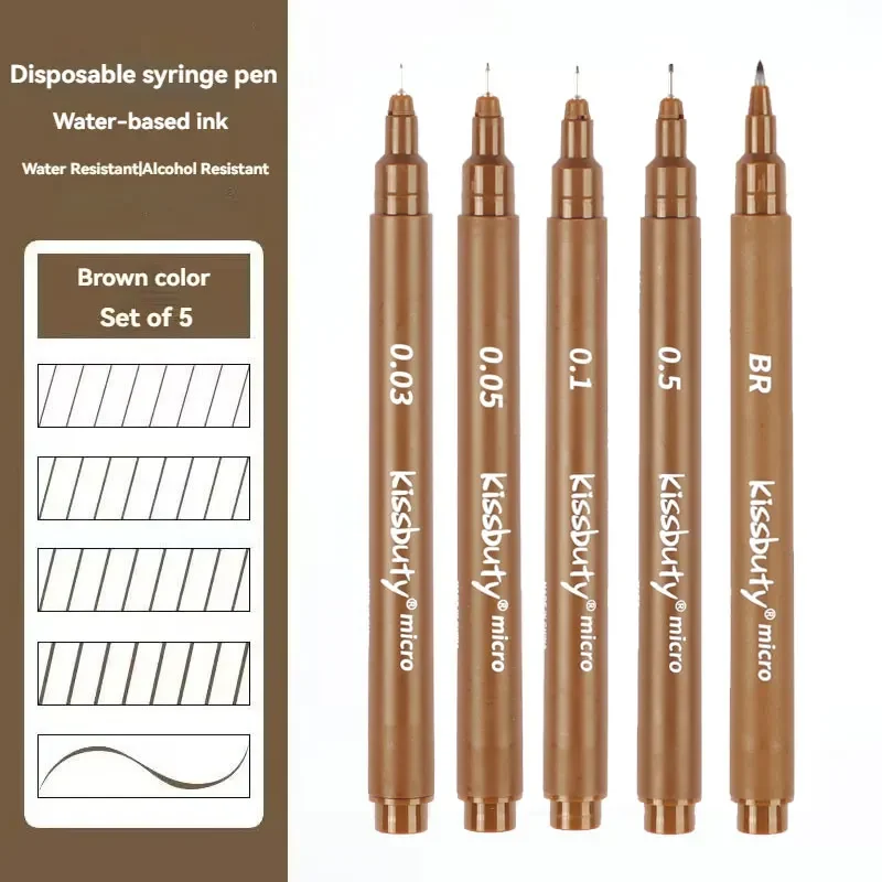 5Pcs /set Brown/Black Art Manga Outlining Pen Pigment Liner Micron Pen Marker Hook Line Needle Pen for Sketch Brush Fineliner
