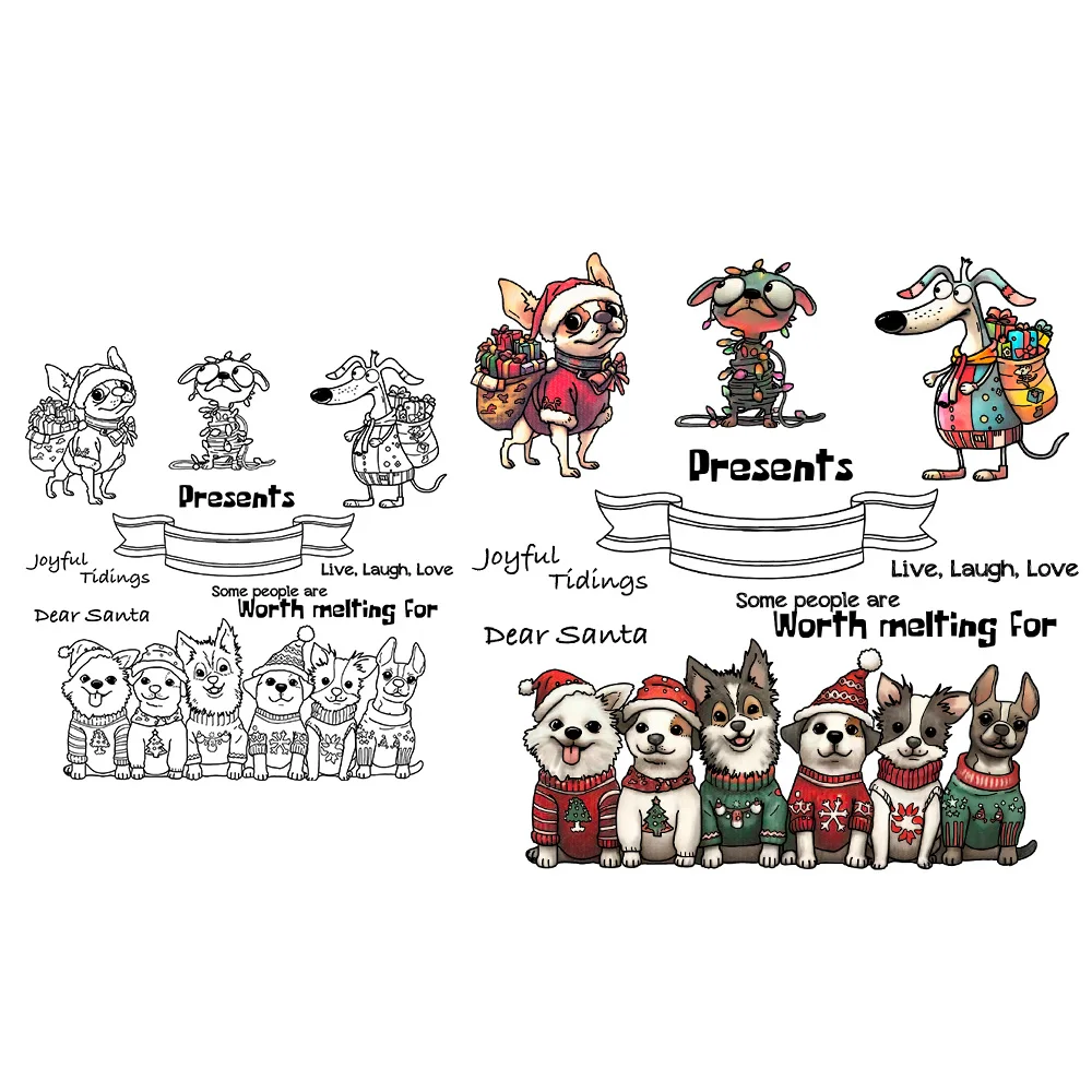 Mangocraft Cute Christmas Puppy Dogs Clear Stamp DIY Scrapbooking Supplies Silicone Stamp For Card Making Albums Crafts Decor