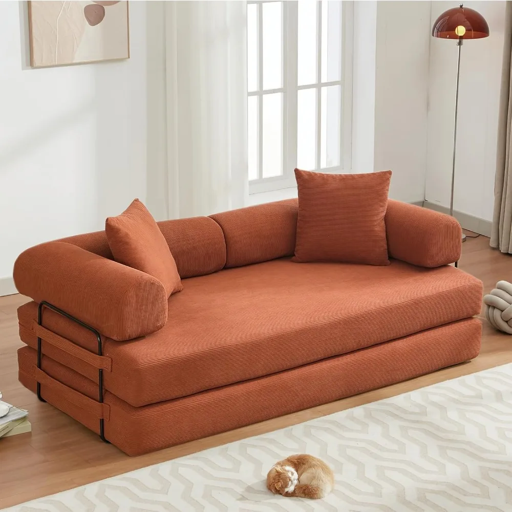 

Convertible Folding Sofa Bed, Modular Floor Sofa with Removable Backrest, 3-Seater Fold Out Couch Bed with Pillows, King Size Fu