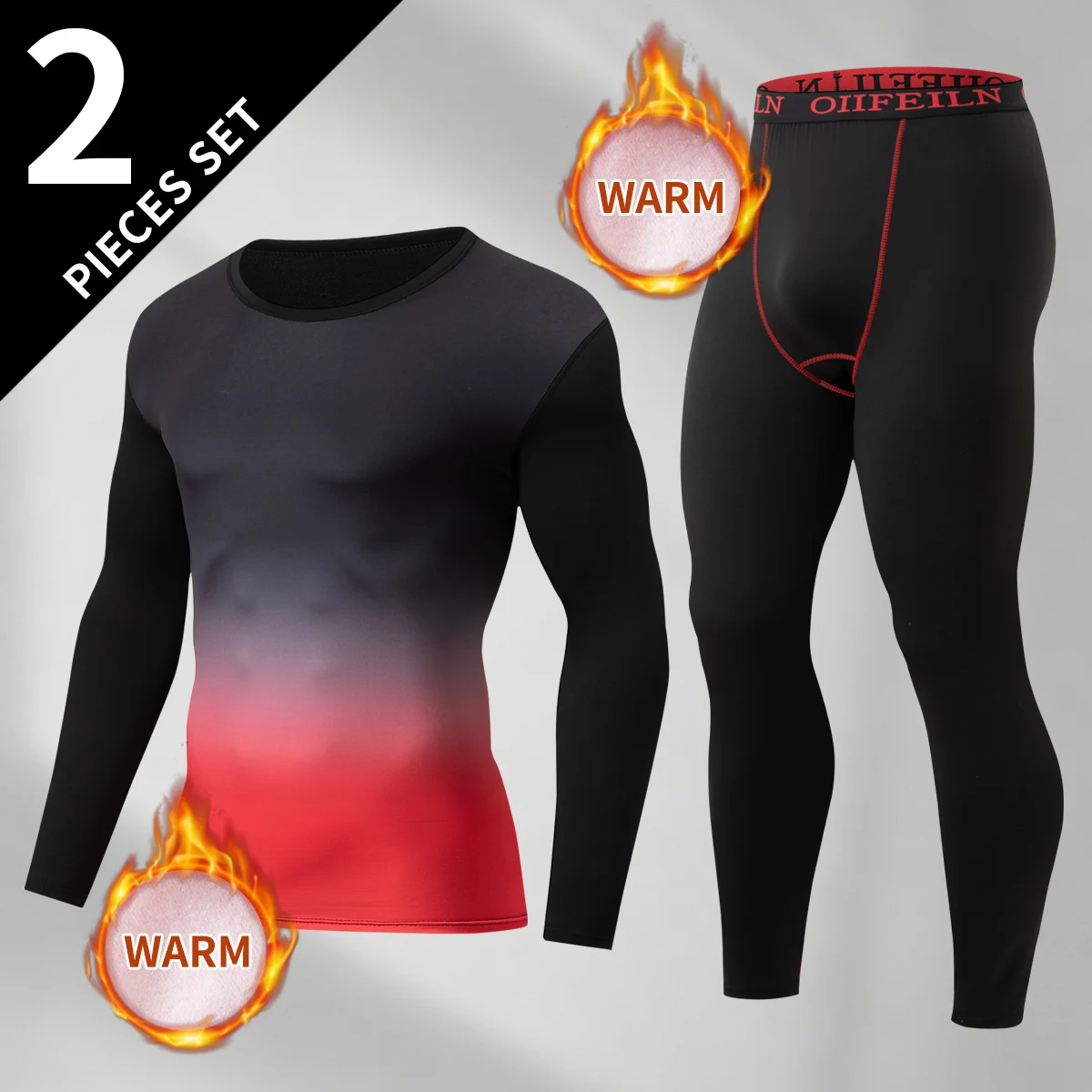 2-Pieces Autumn/Winter Men's and Youth Gradient Multicolor Warmth Set Comfort Plus-Size Sports Fitness Cycling Base Layer Sets