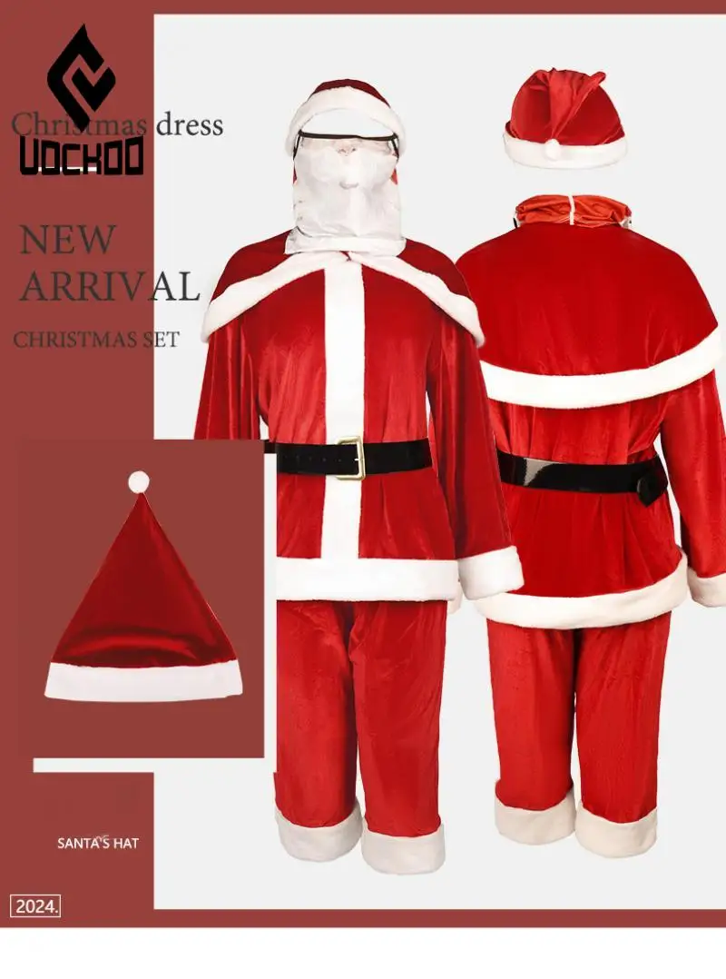 

Santa Claus Cosplay Costume Christmas Tops Pants Suits Funny Adult Xmas Party Outfit Men Women Carnival Fancy Clothes Stage Show