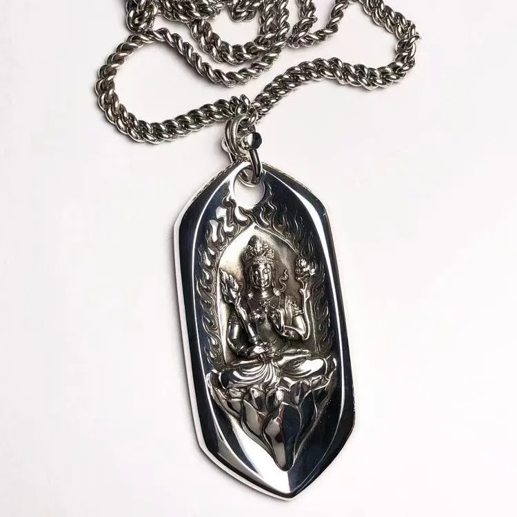 Retro Bodhisattva Pendant Men Jewelry Quality Chain Necklace Male Amulet Maitreya Buddha Lotus Statue Necklaces Lady