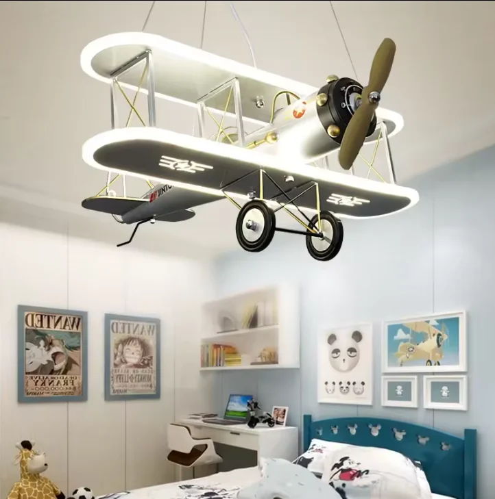 New Design Cartoon Pendant Light Creative Led Children's Airplane Light Unique Kids' Room Decor Lamps for Boy Room