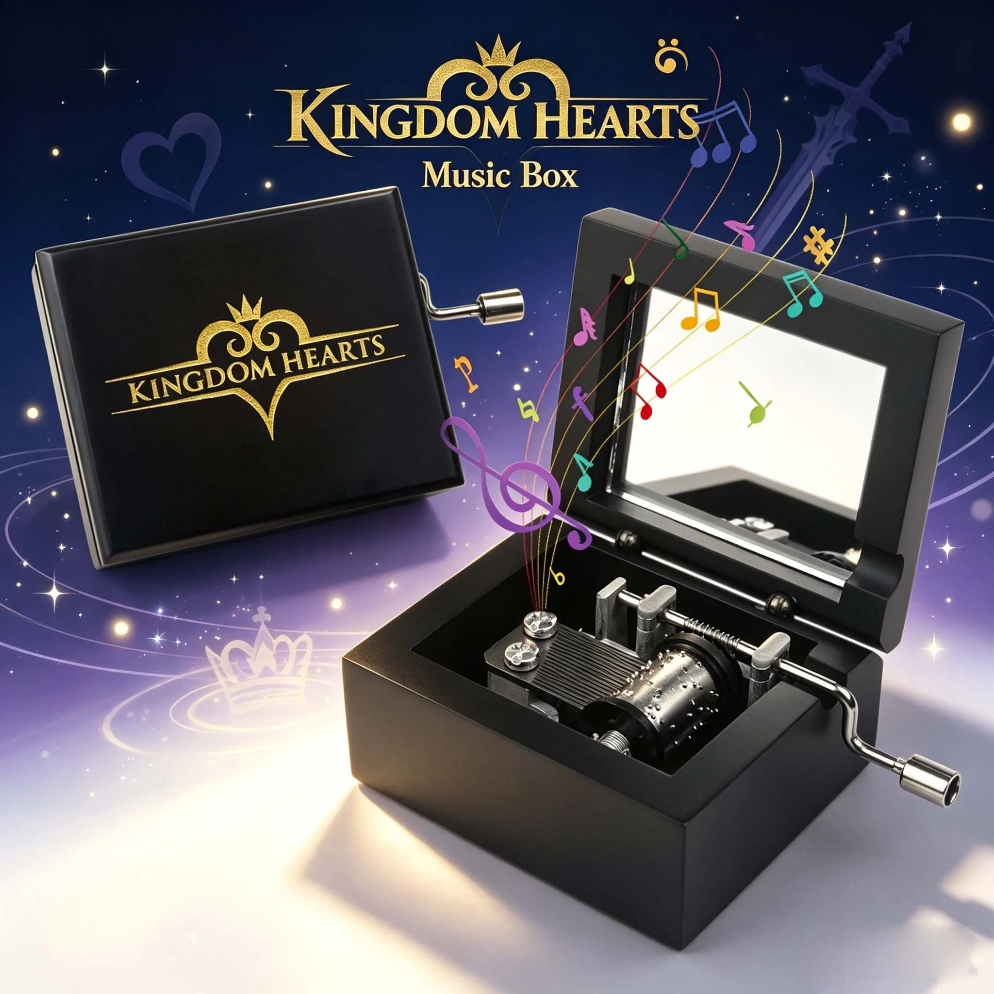 ROSIKING♫ Kingdom heart♫Black hand-cranked music box ，gift.