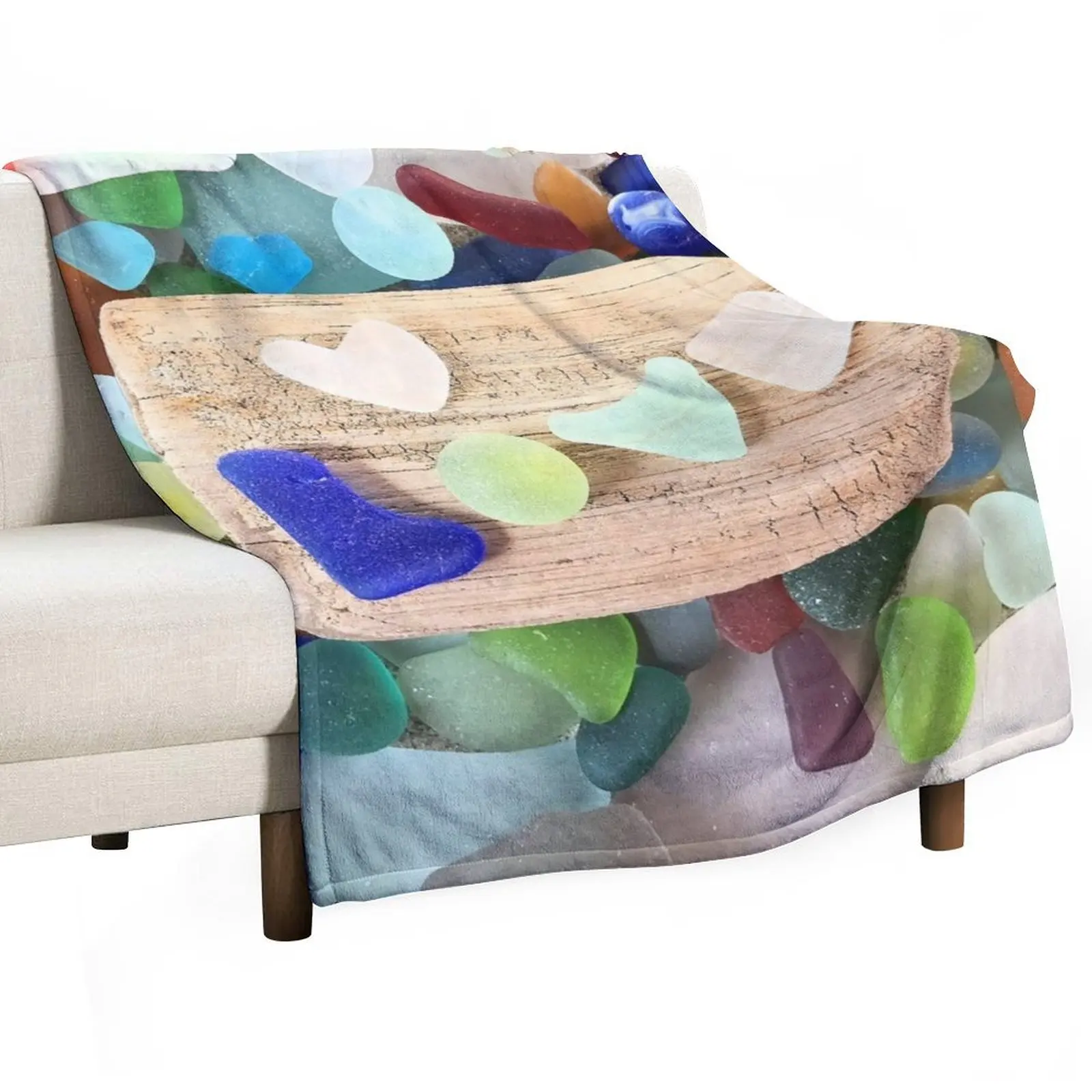 

Colorful Seaglass Love with Driftwood Throw Blanket Extra Large Throw Camping anime Multi-Purpose Blankets