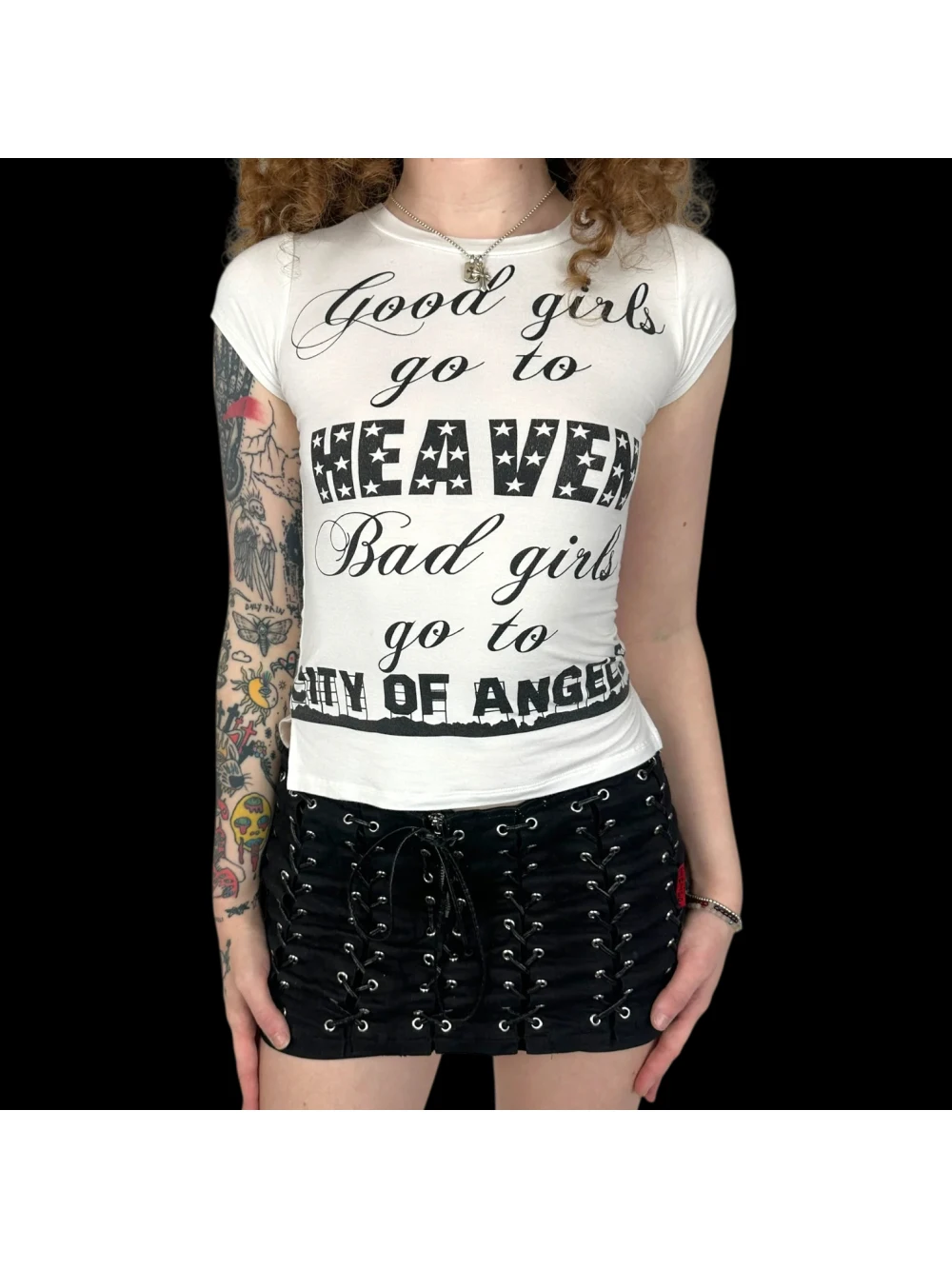 2026 new niche short print round neck top fashionable street casual spicy girl Y2K versatile punk high street top American retro