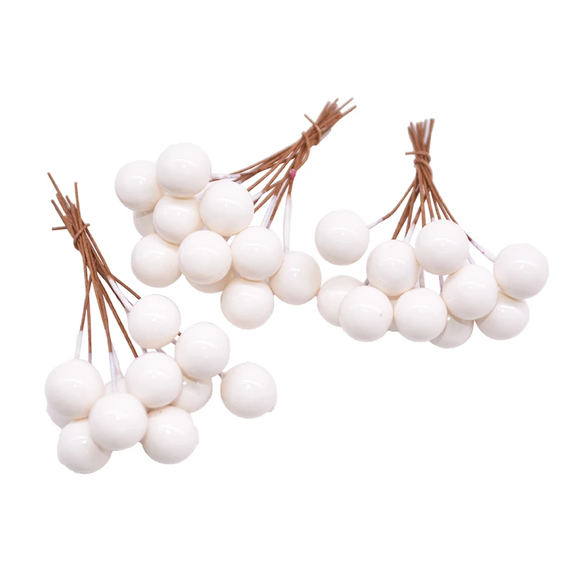 50Pcs/lot 10mm Artificial Flower Fruit Stamens Cherry Wedding Plastic Pearl Berries for Birthday DIY Gift Box Decorated Wreaths
