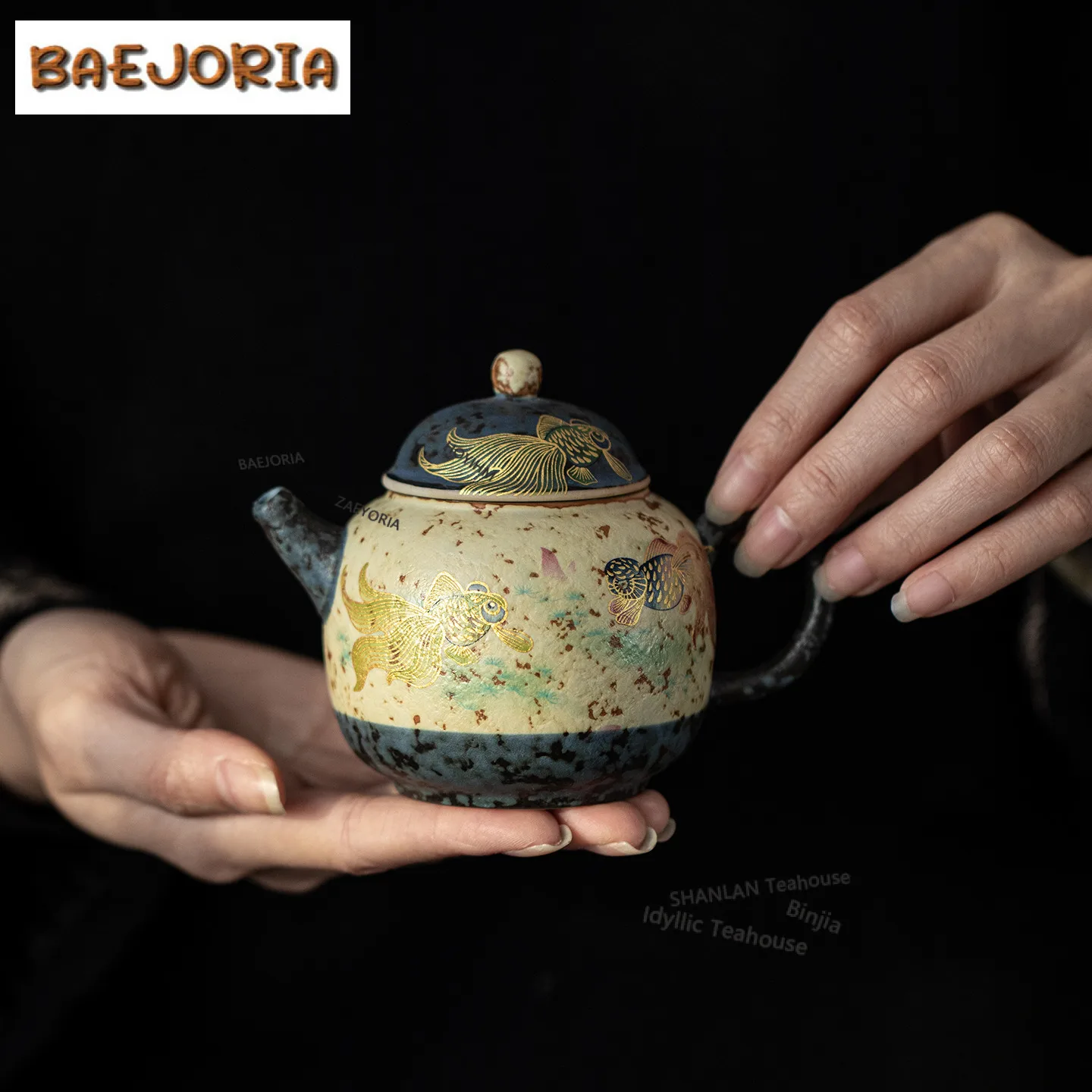 175ml Firestone Red Gold Drawing Koi Fish Teapot Boutique Tea Infuser Pot Tea Making Kettle With Ball Hole Tableware Ornaments