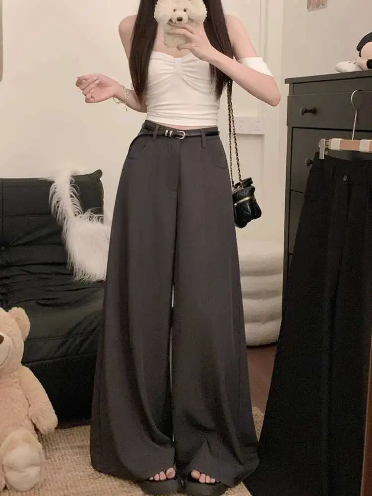 

Summer White Casual High Waist Pants Woman's Ice Silk Pants Woman's Drape Floor Mop Pants Straight Loose Wide Leg Long Pants