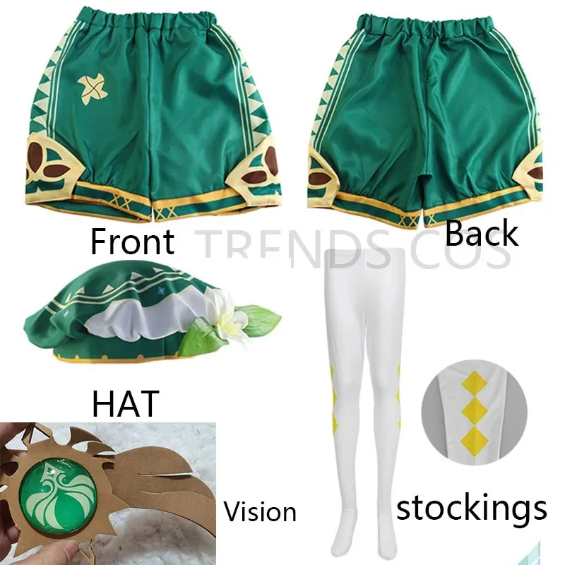 Venti Cosplay Costume Vest Shorts Hat Stockings Venti Outfits Barbatos Wendi Windy Outfits Anime Comic Con